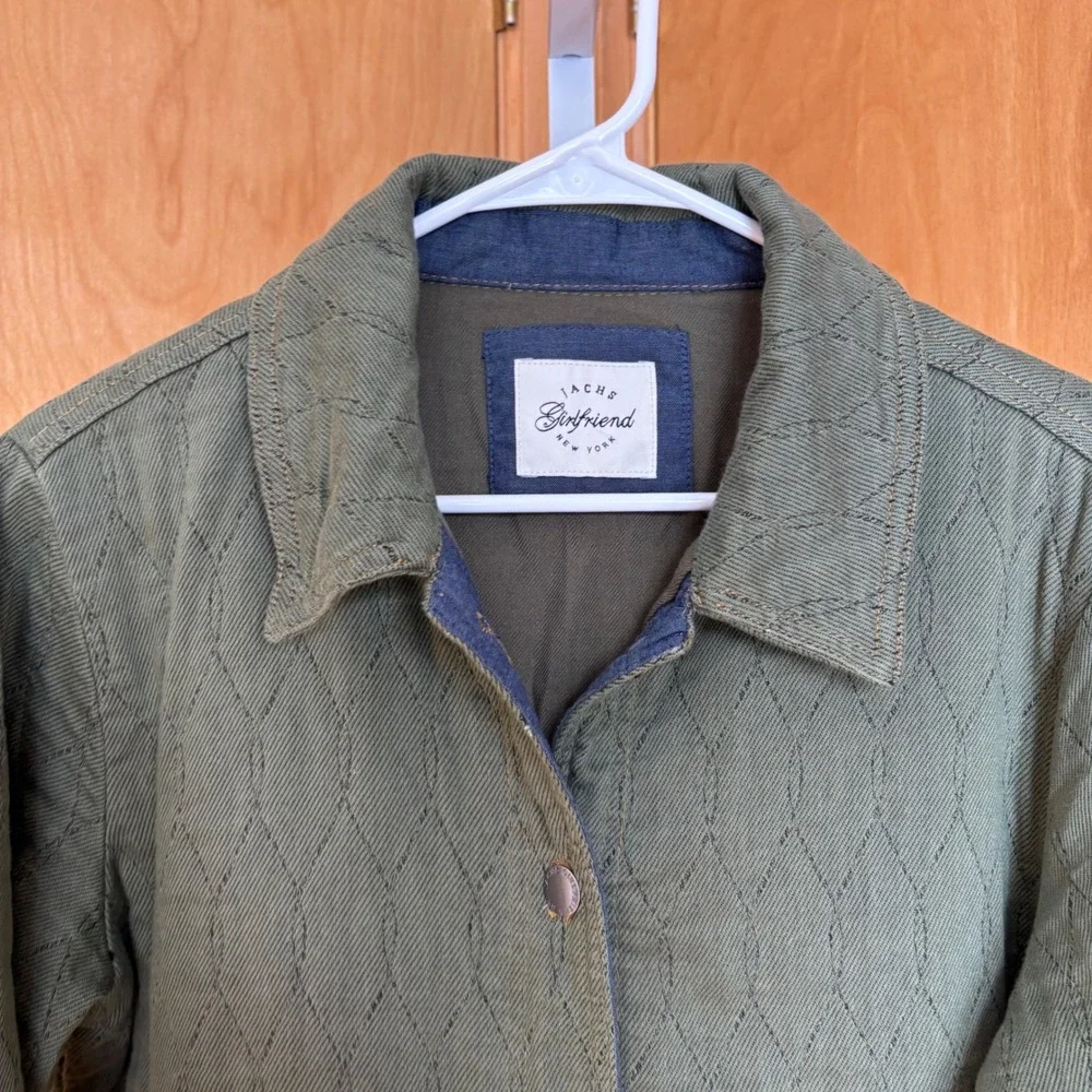 Jachs Girlfriend‎ Quilted Utility Jacket Olive Green Button Front Size M